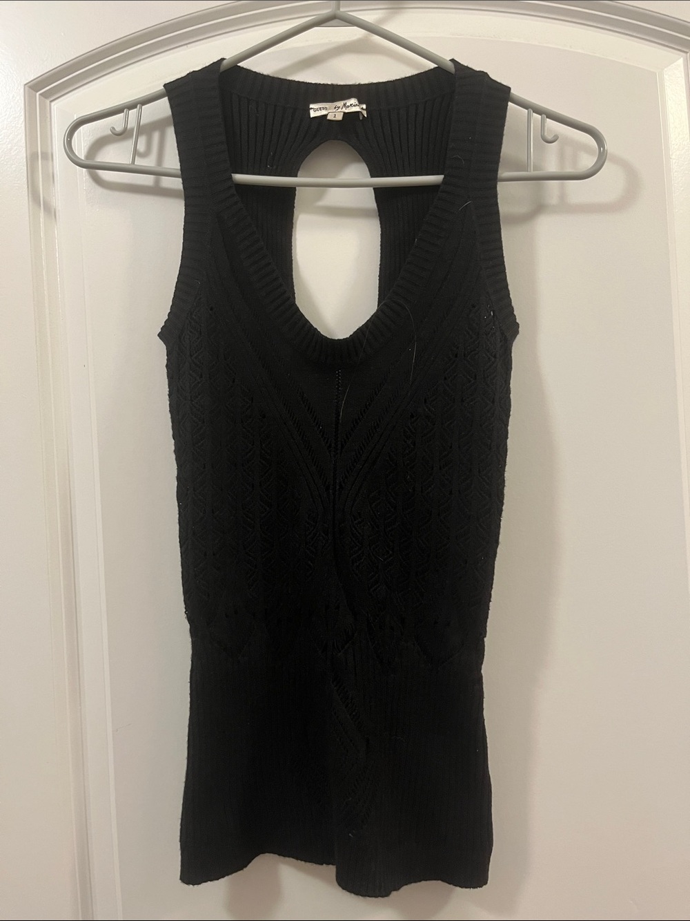 Guess by Marciano Black Ribbed Sleeveless Top with Back Keyhole
